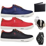 Kit 3 Pares Sapatenis Masculino Casual Cano Baixo Super Leve e Confortável Polo Blu Carteira Relogio Cinto e Meia