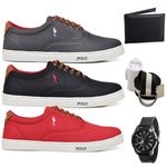 Kit 3 Pares Sapatenis Masculino Casual Cano Baixo Super Leve e Confortável Polo Blu Carteira Relogio Cinto e Meia