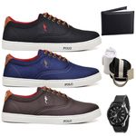 Kit 3 Pares Sapatenis Masculino Casual Cano Baixo Super Leve e Confortável Polo Blu Carteira Relogio Cinto e Meia