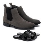 Kit Botina Chelsea Masculina Polo North Cinza + Sandália Comfort Todo em Couro