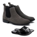 Kit Botina Chelsea Masculina Polo North Cinza + Chinelo Comfort Todo em Couro 