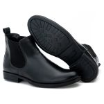 Botina Country Masculina Chelsea Boot Toda Em Couro Liso Preto Clássico