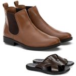 Kit Botina Chelsea Masculina Polo North Whisky + Sandália Comfort Todo em Couro