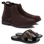 Kit Botina Chelsea Masculina Polo North Café + Sandália Comfort Todo em Couro