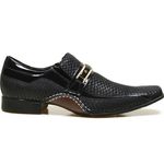 Sapato Social Artesanal Masculino Calvest Em Couro Snake Preto Com Metal Dourado