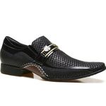 Sapato Social Artesanal Masculino Calvest Em Couro Snake Preto Com Metal Dourado