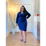 Vestido Tubinho Azul Marinho Manga Longa G/GG 