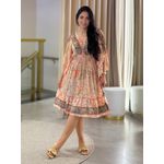 Vestido Maia Estampado Salmão E Creme