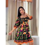 Vestido Marina Estampado Arara Preto E Laranja