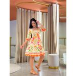 Vestido Marina Estampado Arara Creme E Laranja