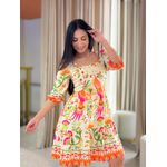 Vestido Marina Estampado Arara Creme E Laranja
