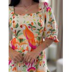 Vestido Marina Estampado Arara Creme E Laranja