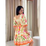 Vestido Marina Estampado Arara Creme E Laranja