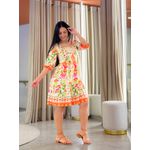 Vestido Marina Estampado Arara Creme E Laranja