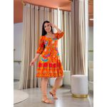 Vestido Marina Estampado Arara Laranja E Azul