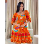Vestido Marina Estampado Arara Laranja E Azul