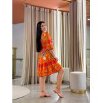 Vestido Marina Estampado Arara Laranja E Azul