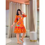 Vestido Marina Estampado Arara Laranja E Azul