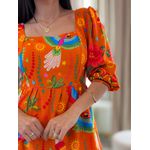Vestido Marina Estampado Arara Laranja E Azul