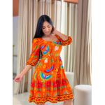 Vestido Marina Estampado Arara Laranja E Azul