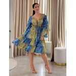 Vestido Maia Estampado Azul E Dourado