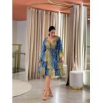 Vestido Maia Estampado Azul E Dourado