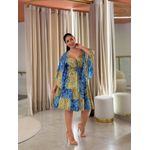 Vestido Maia Estampado Azul E Dourado