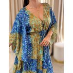 Vestido Maia Estampado Azul E Dourado