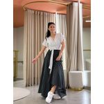 Vestido Daiana Transpassado Preto E Branco Poá 