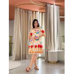 Vestido Marina Estampado Arara Off White E Vermelho