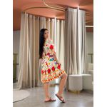 Vestido Marina Estampado Arara Off White E Vermelho