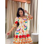 Vestido Marina Estampado Arara Off White E Vermelho