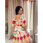 Vestido Marina Estampado Arara Off White E Vermelho