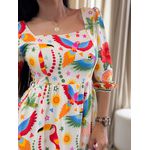 Vestido Marina Estampado Arara Off White E Vermelho