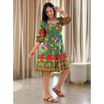 Vestido Marina Estampado Arara Verde E Vermelho