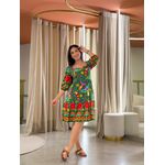 Vestido Marina Estampado Arara Verde E Vermelho