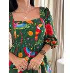 Vestido Marina Estampado Arara Verde E Vermelho