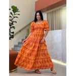 Vestido Angelica Laranja E Bordo