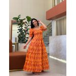 Vestido Angelica Laranja E Bordo