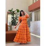 Vestido Angelica Laranja E Bordo