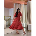 Vestido Flor Liso Terracota