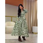 Vestido Carmem Verde Oliva E Off White
