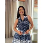 Vestido Flora Azul E Off White