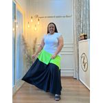 Vestido Lola Tricolor Off White e Verde Lima Plus Size 