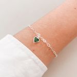 Pulseira De Prata Coração Verde Esmeralda Pendulo