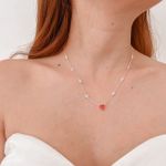 Colar De Prata Choker Coração Pink