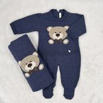 Saída De Maternidade Urso Azul Jeans