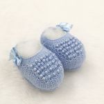Sapatinho De Tricot Perola Azul Bebê
