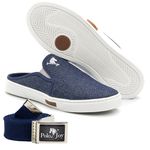 Kit Babuche Slip On Mule Polo Joy Masculino Casual Conforto C/ Cinto - Jeans