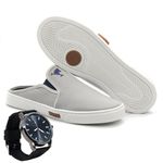 Kit Babuche Slip On Mule Polo Joy Masculino Conforto C/ Relógio - Cinza